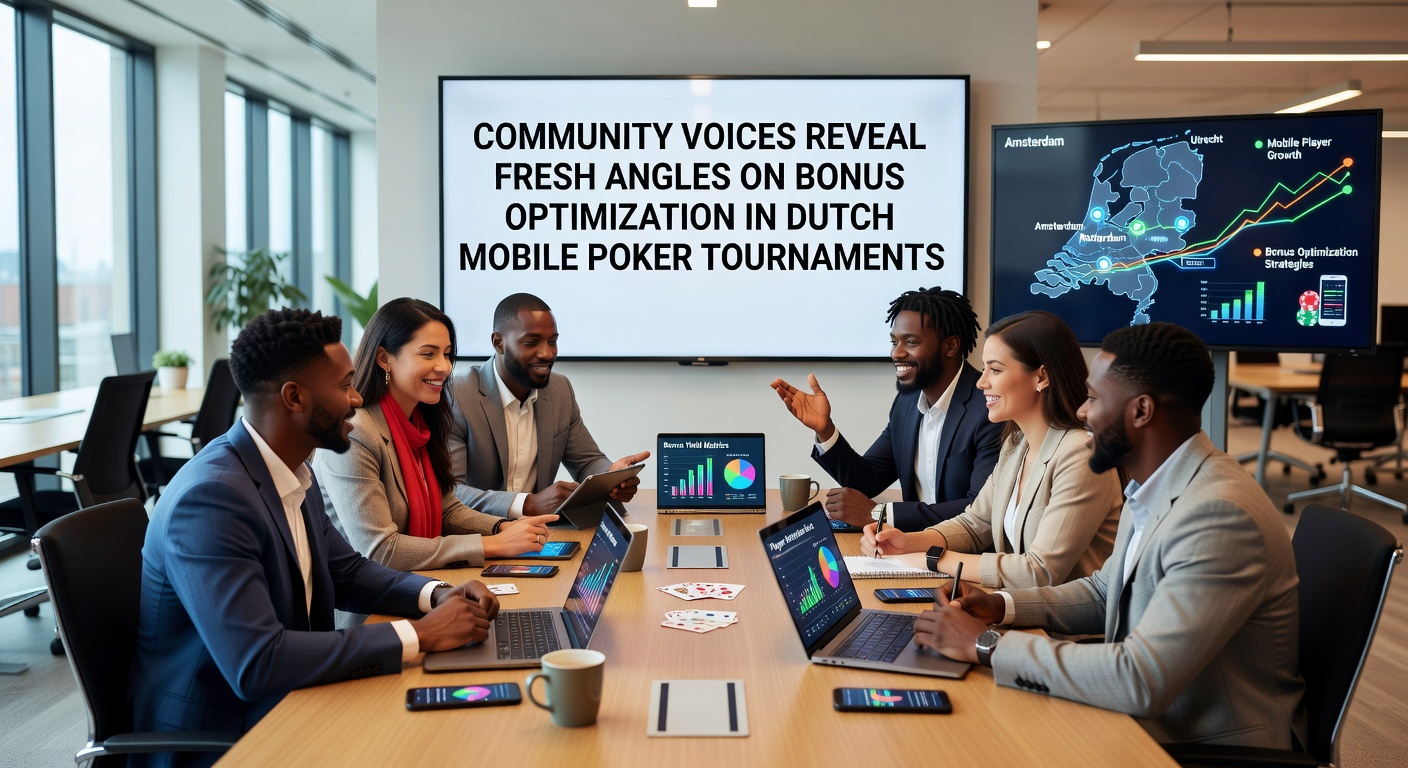 Spelers bespreken bonusstrategieën tijdens een mobiel pokertoernooi in Nederland