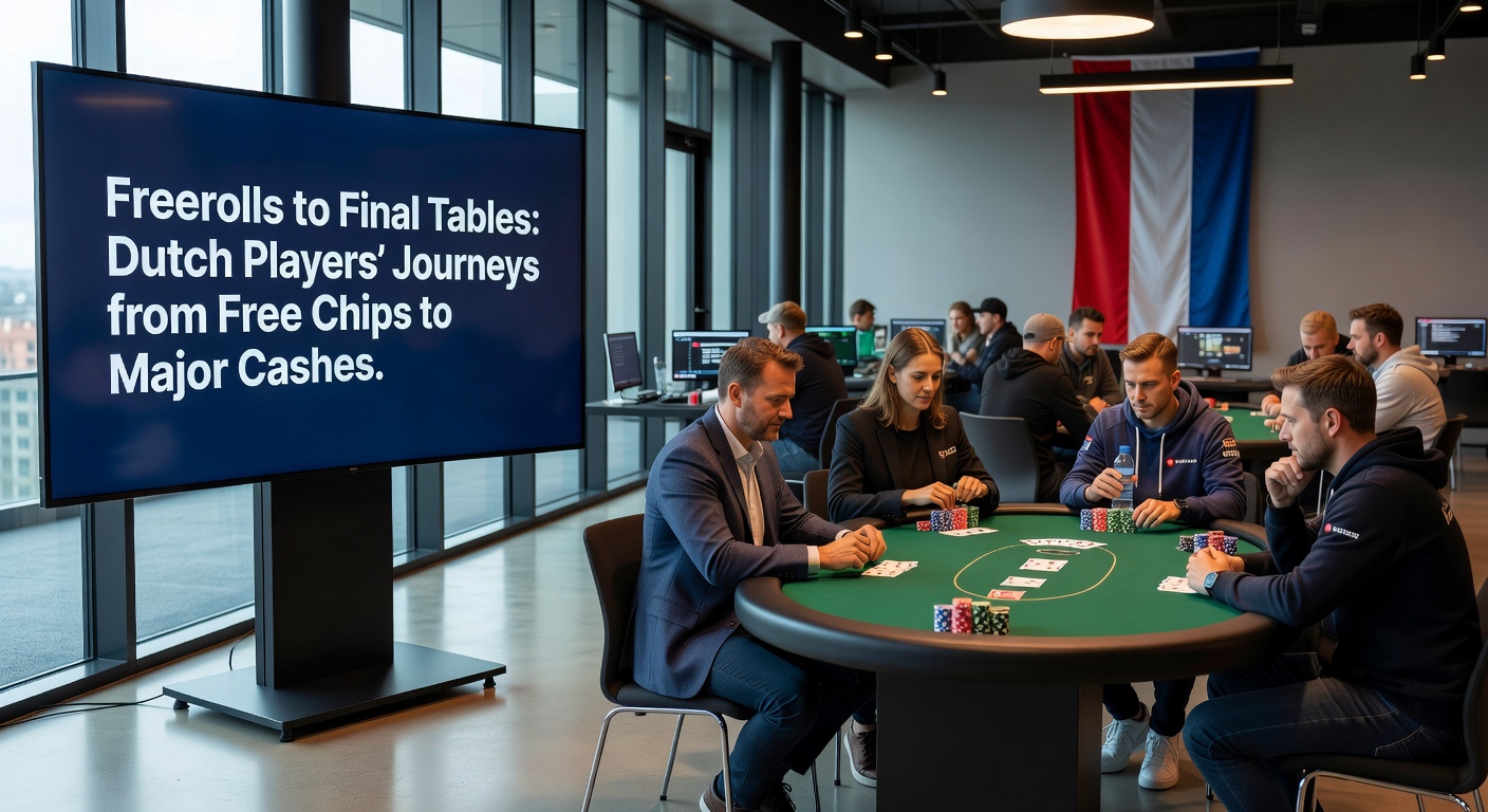 Final table actie met Nederlandse speler die een grote pot wint, chips vliegen over het scherm tijdens een high-stakes online toernooi