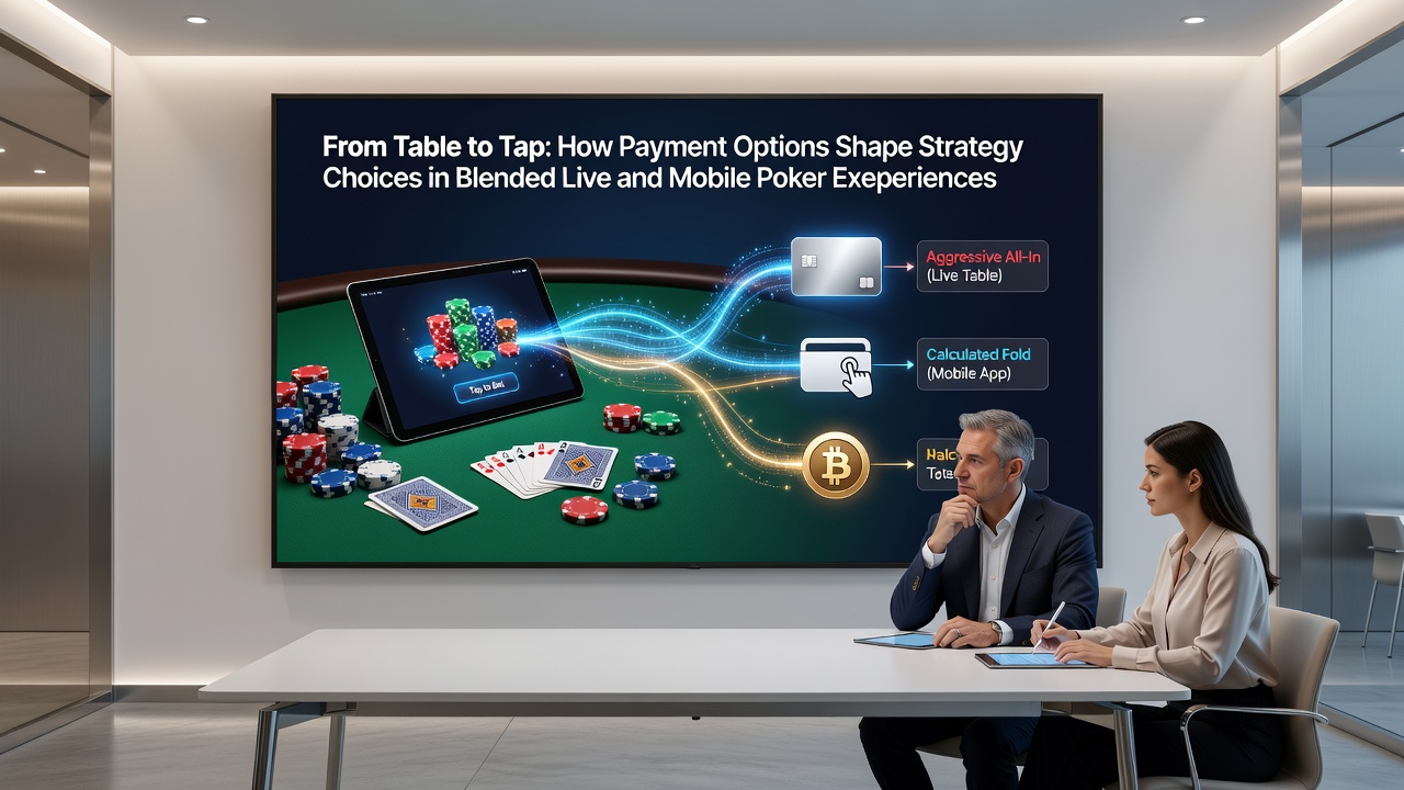 Mobiele pokerapp interface met betalingsopties naast een live pokertafel in een Nederlands casino